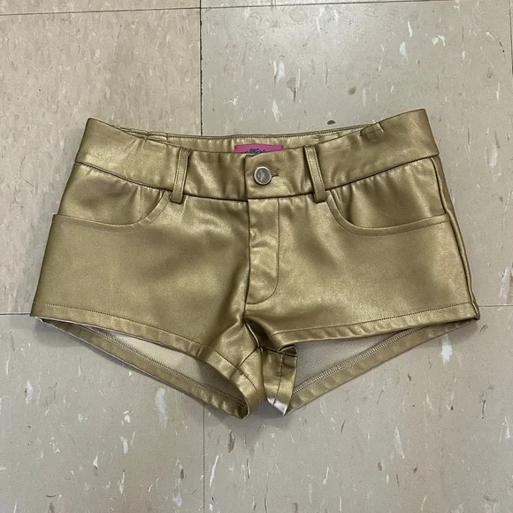Gold Leather Shorts - Picture 1 of 2